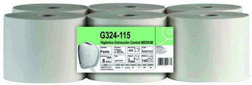 [4974] HIGIENICO EXTRACCIÓN CENTRAL MECHA. FARDO 6 UNID.